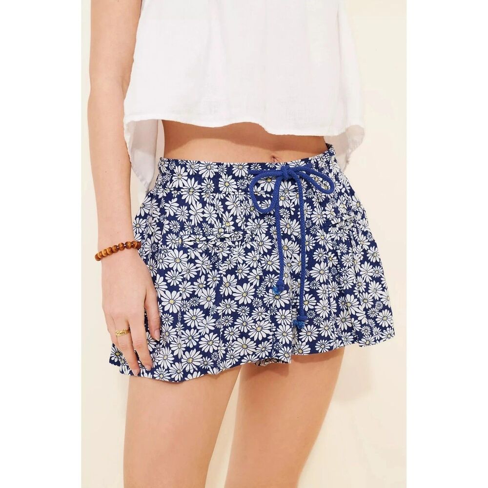 Free People Offbeat Printed Pull-On Mini Shorts Daisy Floral Mid-Rise S 284915